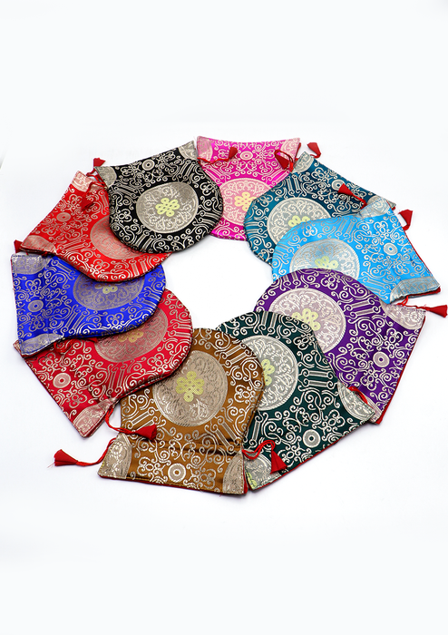 Endless Knot Brocade Drawstring Multicolor Mala Bag Pouch