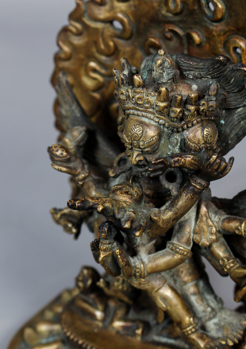 Antique Copper Vajrakilaya Guardian Statue 7"H