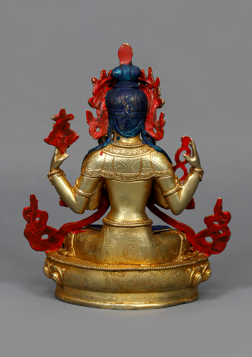 Gold Plated Lapis Lazuli Chenrezig Statue 8.75" H