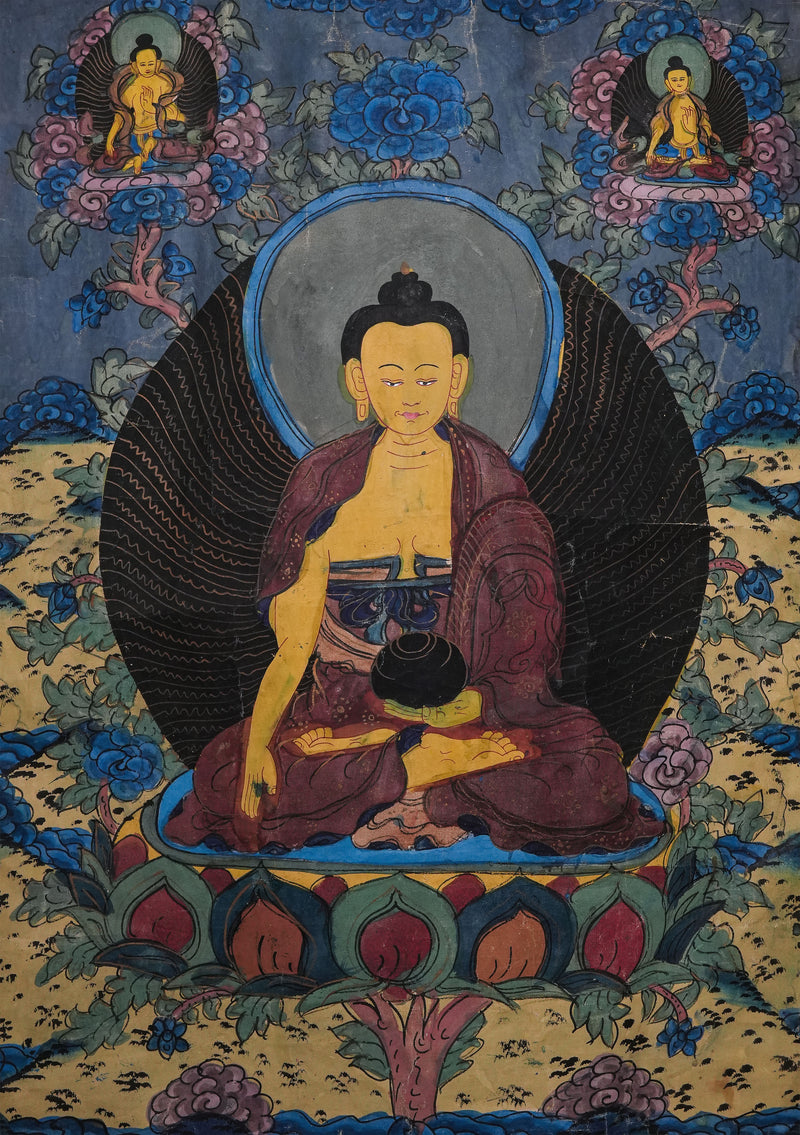 Shakyamuni Buddha Old Thangk aPainting with Brocade