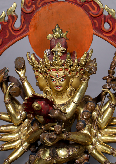 Old Style Gold Gilded Chakrasambhava Statue 14.5"H