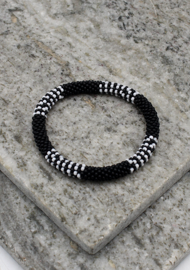 Black and White Stripe  Nepalese Roll on Bracelet