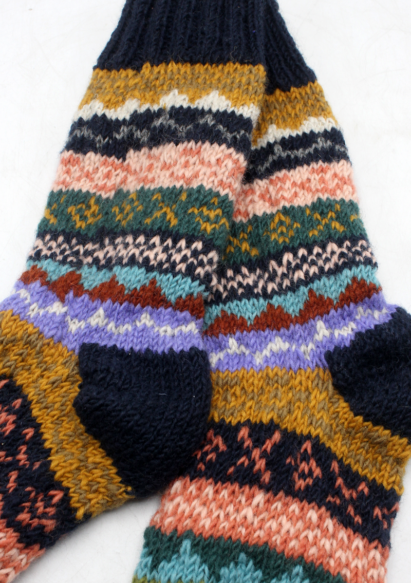 Dark Navy Blue  Multicolor Woolen Knee High Socks
