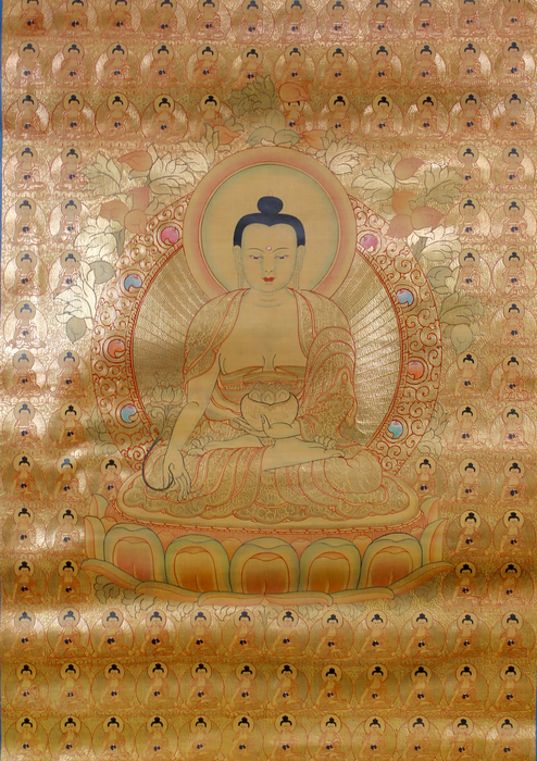 Medicine Buddha with 108 Buddhas Brocade Thangka Painting