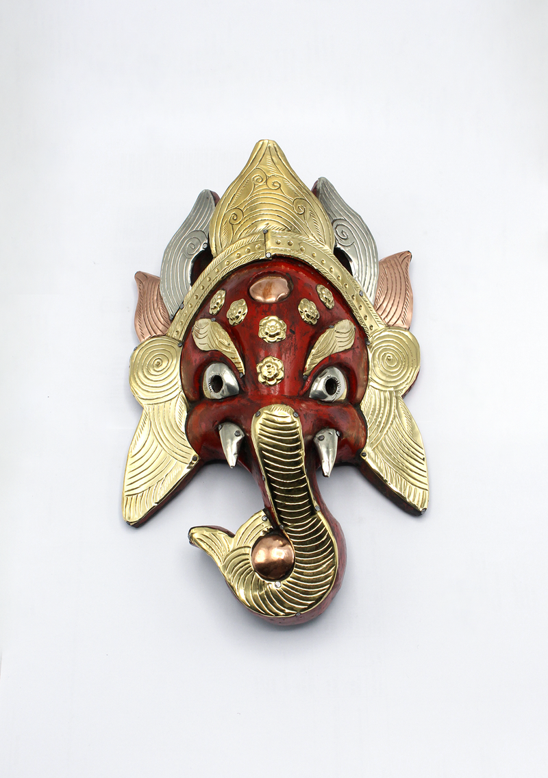 Hand Painted Ganesh Wall Hanging Mask- Red