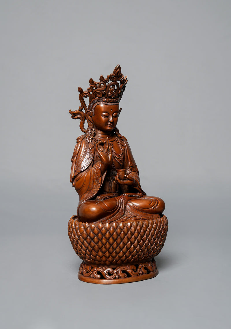 Oxidized Copper Kwan  Yin Buddha Statue 12.25" H