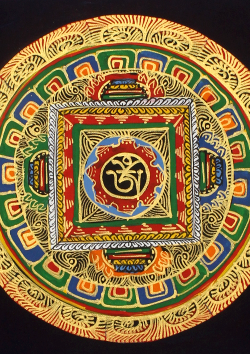 Tibetan Om Mandala Hand Painted  Mini Thangka (C)
