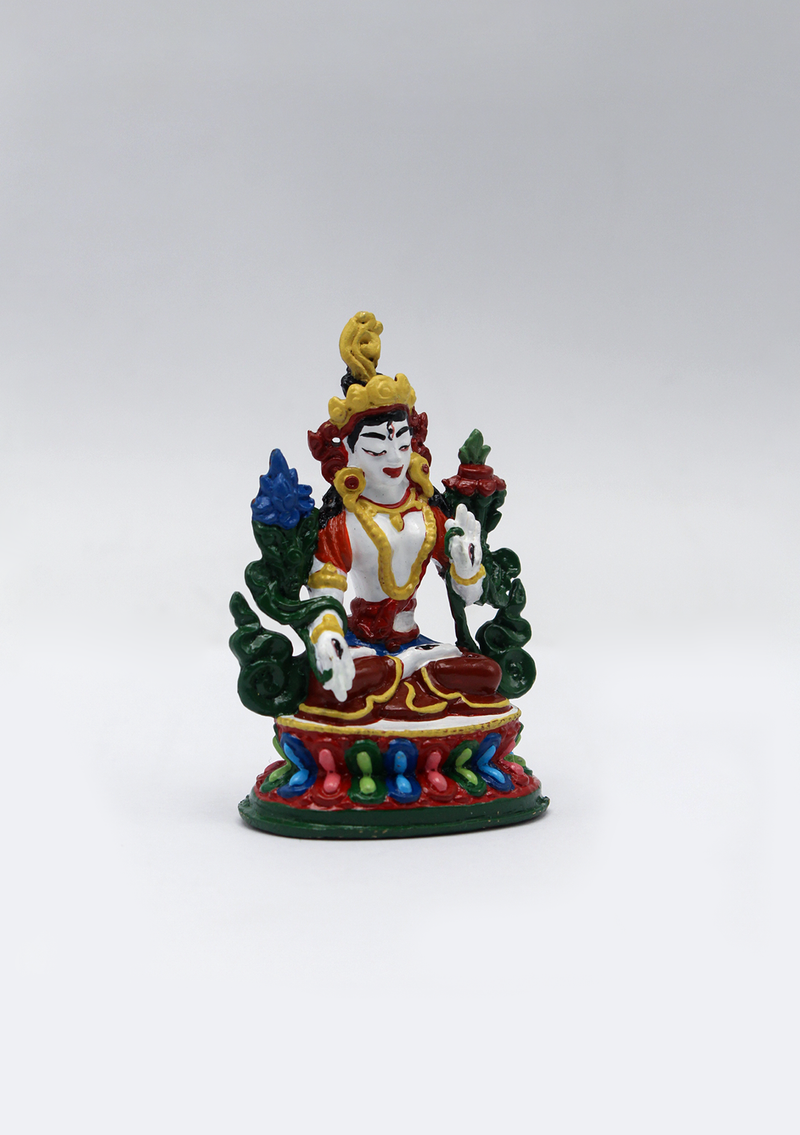 Hand Painted Copper White Tara Statue 2.5"H