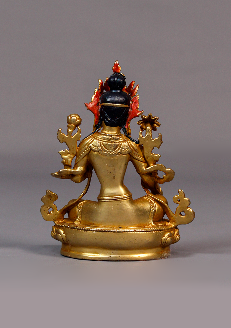 Fully Gold Plated Green Tara Statue 4.25"H