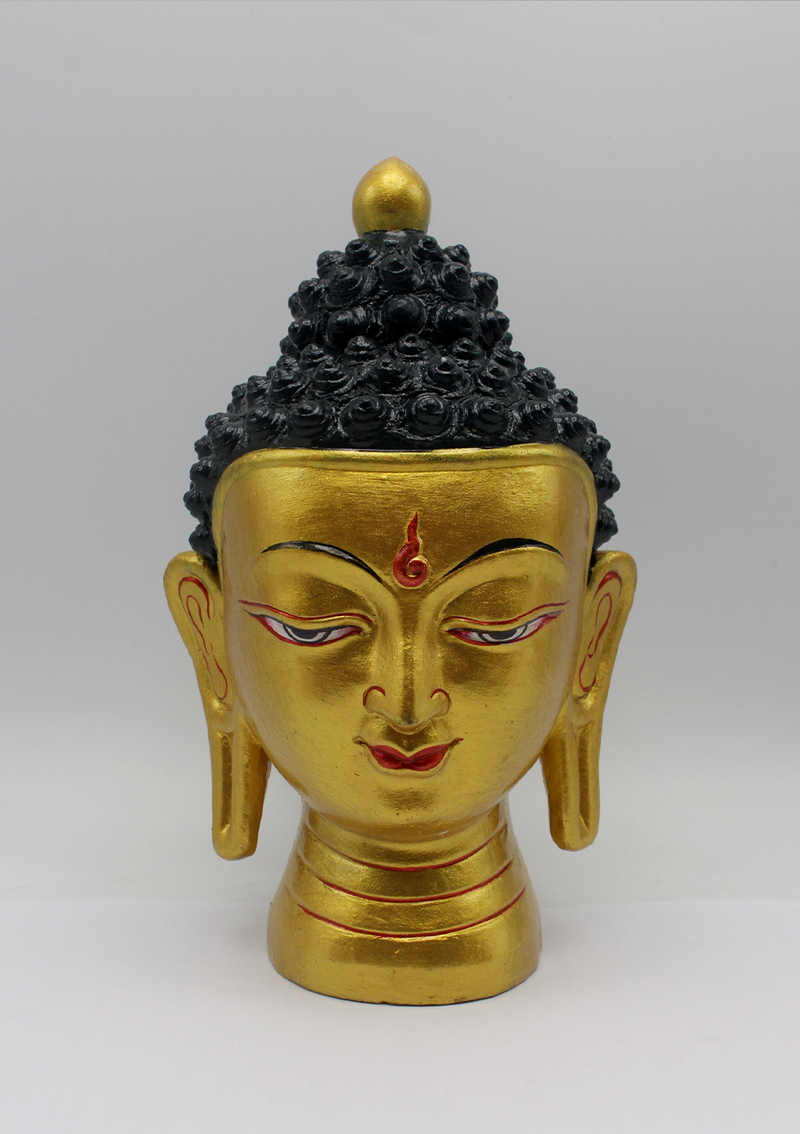 Hand-Painted Clay Buddha Head Medium 8.8" H