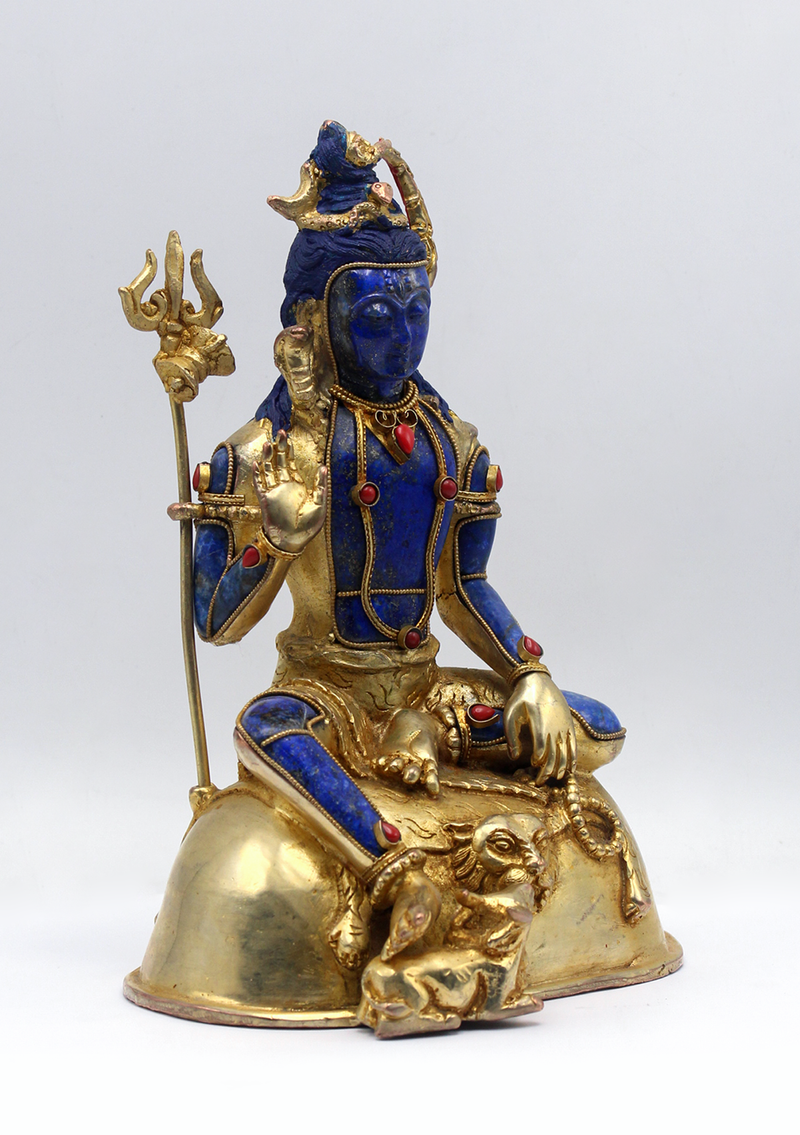 Lapis Lazuli Gold Plated Shiva Statue 8.5"H