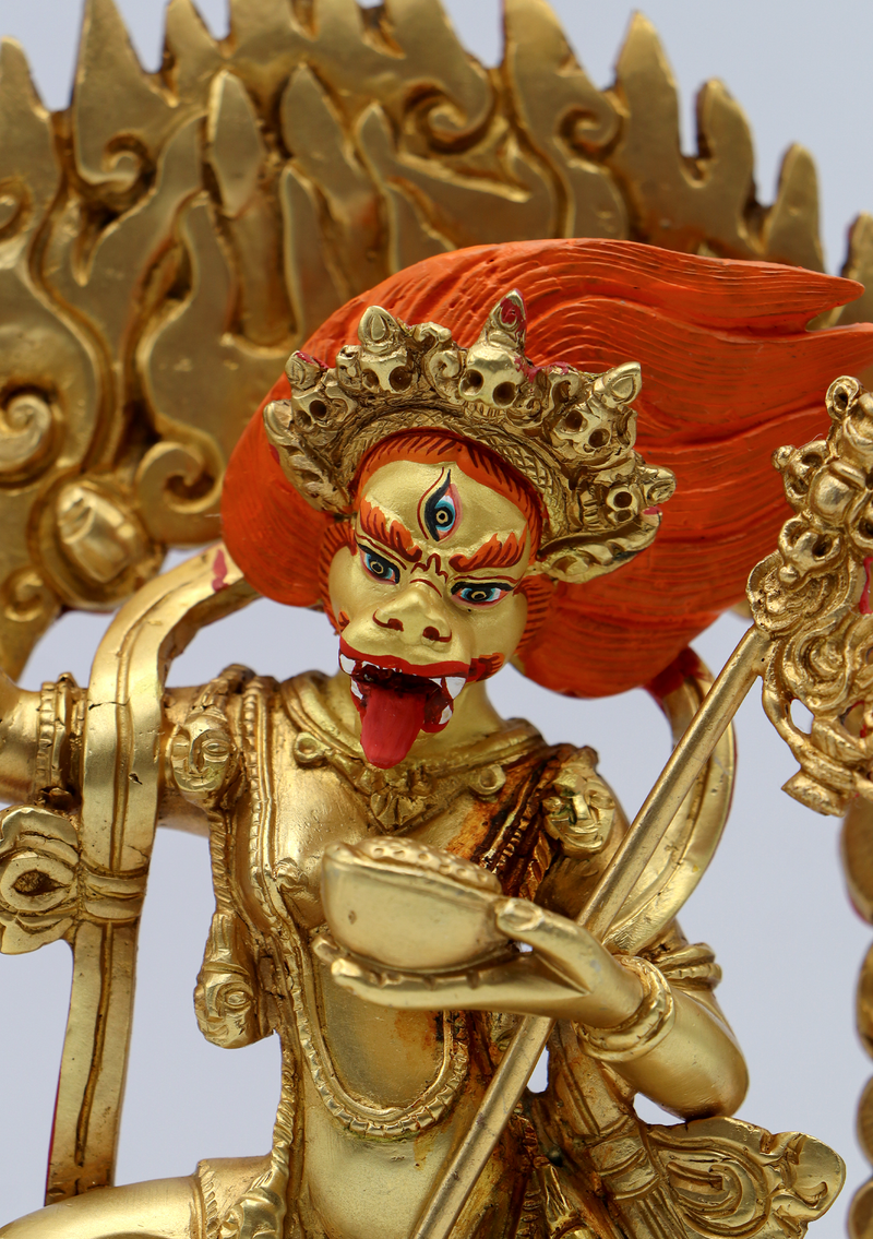 Fully Gold Plated Simhamukha  Sngha Jogini Statue 7.5"H