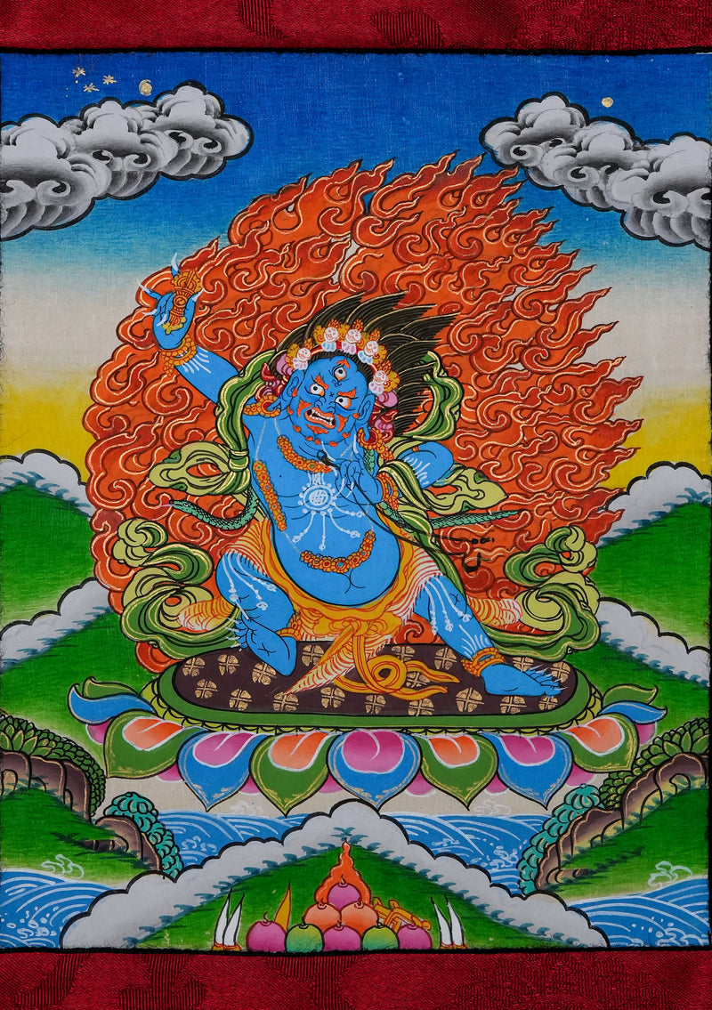 Vajrapani Thangka Painting with Brocade