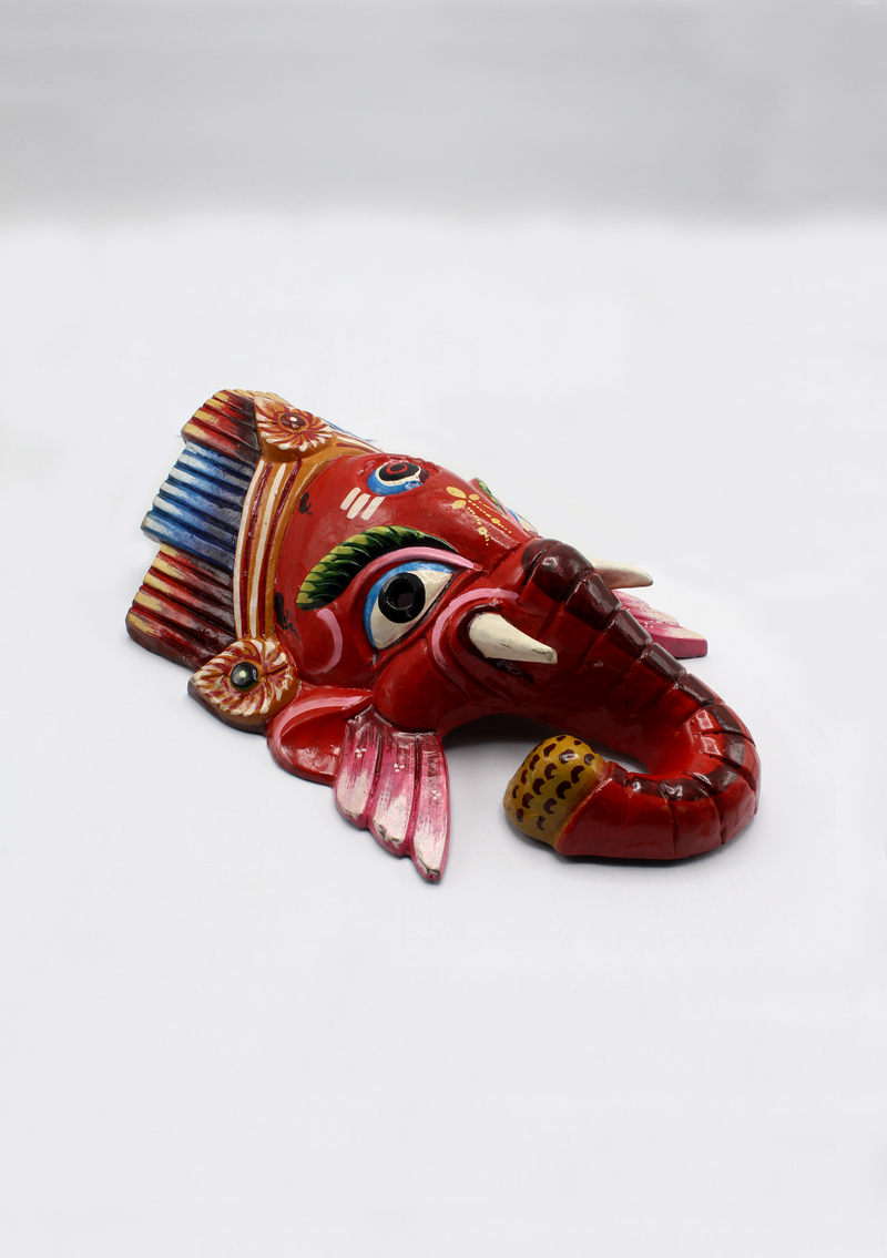 Hand Painted Ganesh Wall Hanging Mask - Red