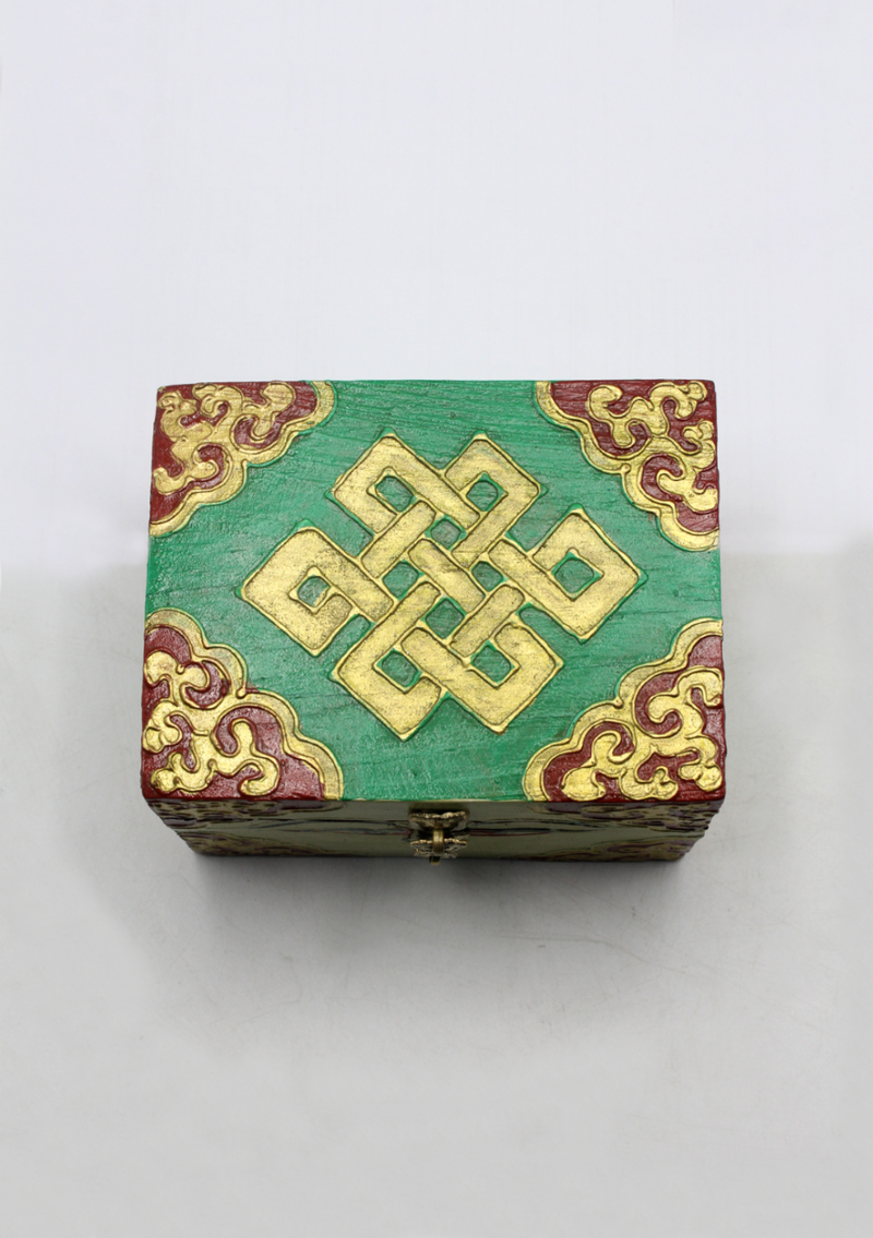 Handpainted Tibetan Wooden Boxes with Endless Knot- Small