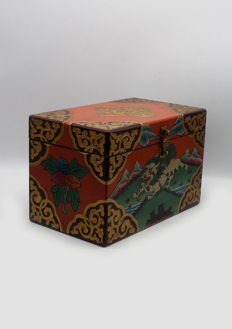 Double Dorjee Handpainted Tibetan Wooden Box - Medium