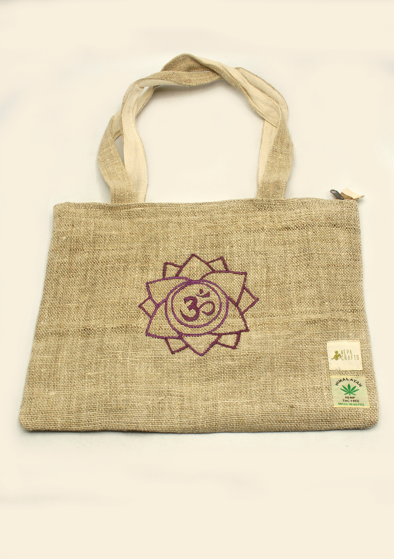 Hemp  Ecofriendly  OM  Embroidery Tote Bag