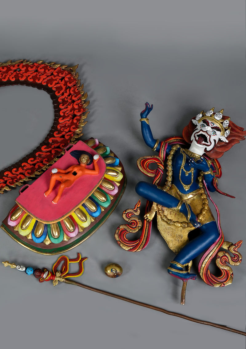 Masterarts  Partly Gold Plated Handpainted Standing Simhamukha Statue