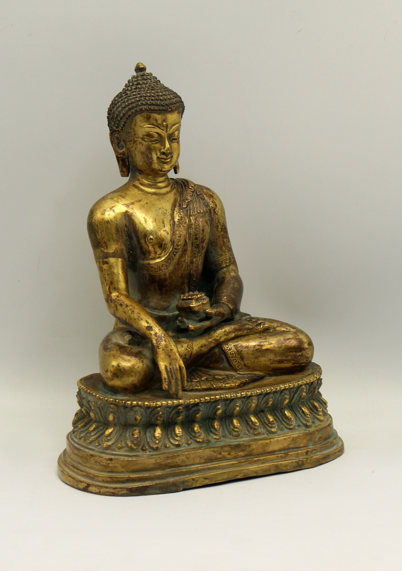 Antique Copper Gilted Shakyamuni Buddha Statue 8" H