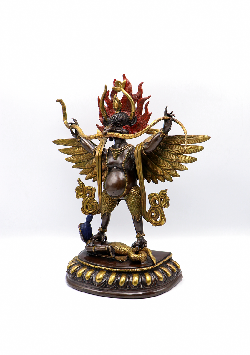 Copper Oxyided Gold Garuda Statue 13"H