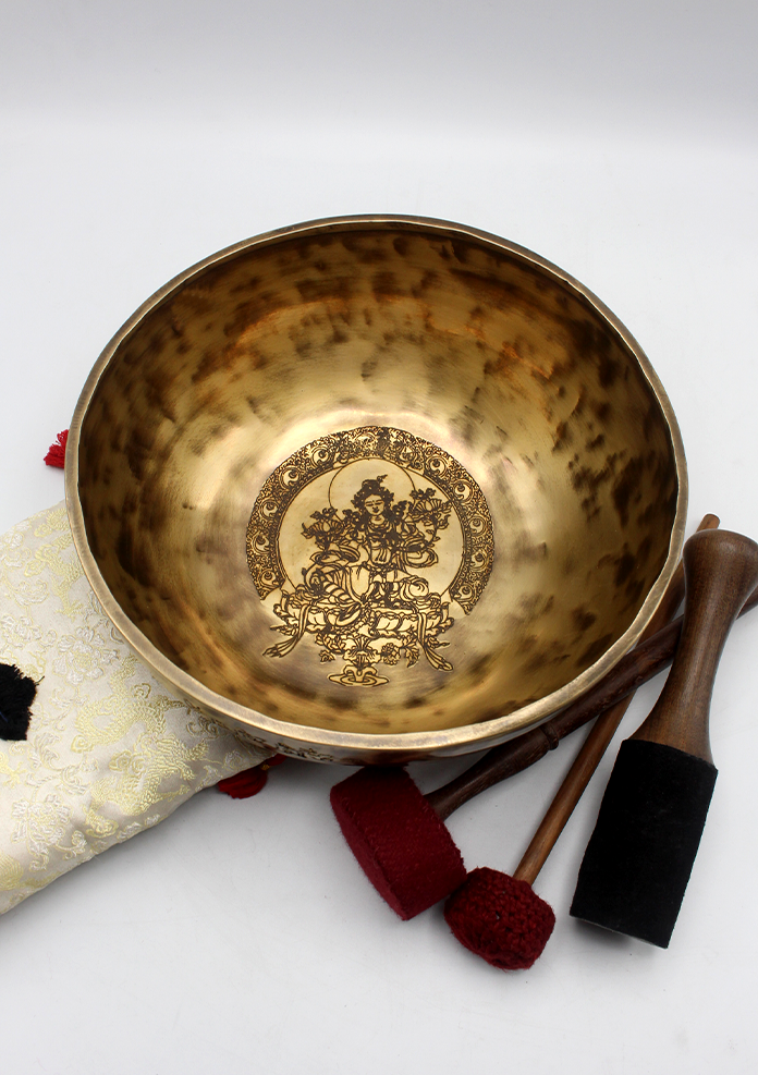 Full Moon Engraved  Green Tara Singing Bowl Note A