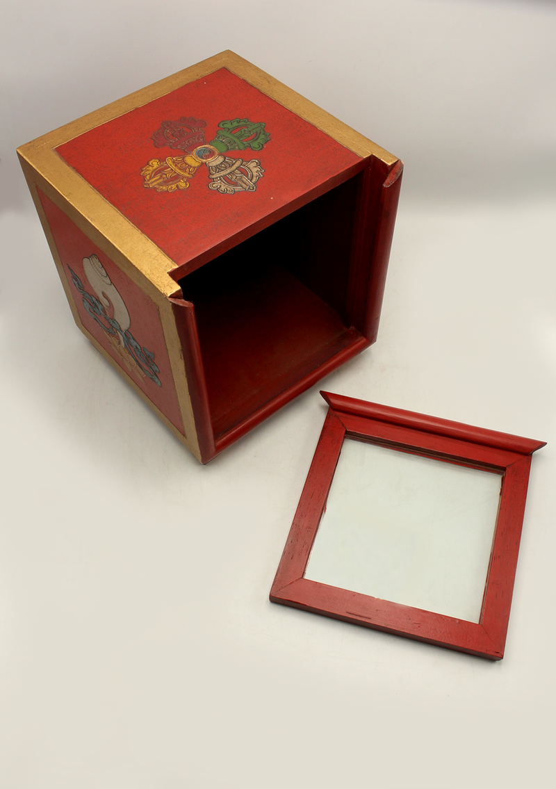 HandCrafted Tibetan Wooden Box for the Ritual Treasure Vase- Conch