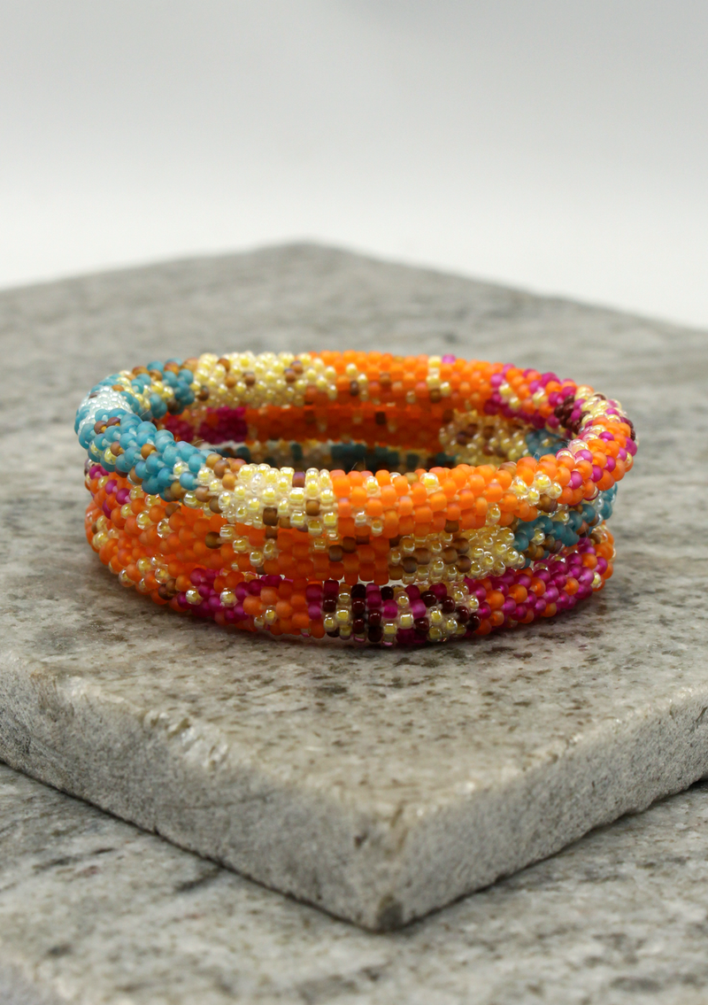Orange Blue Roll on Beads Bracelet