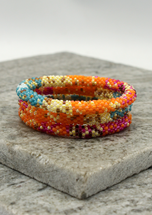 Orange Blue Roll on Beads Bracelet