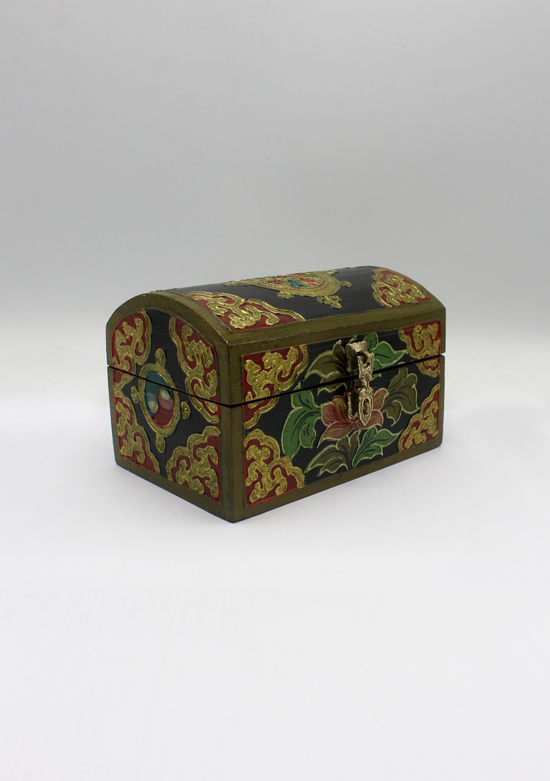 Handpainted Tibetan Wooden Optical Boxes with Dharmachakra- Medium