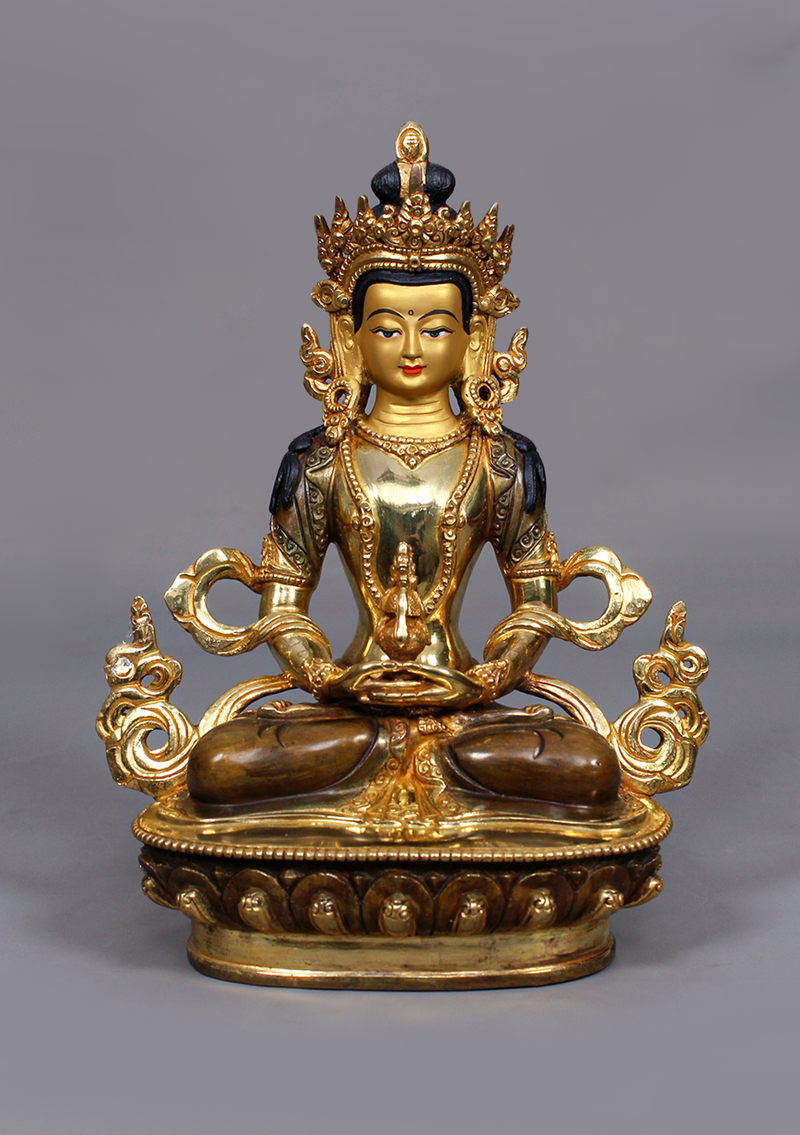 Partly Gold Plated Aparmita Statue 9" H