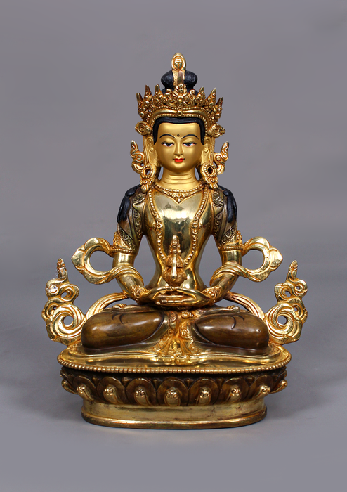 Partly Gold Plated Aparmita Statue 9" H
