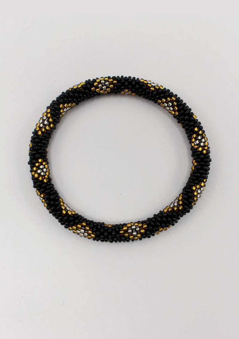 Golden Black Diamond Cut Roll on Beads Bracelet