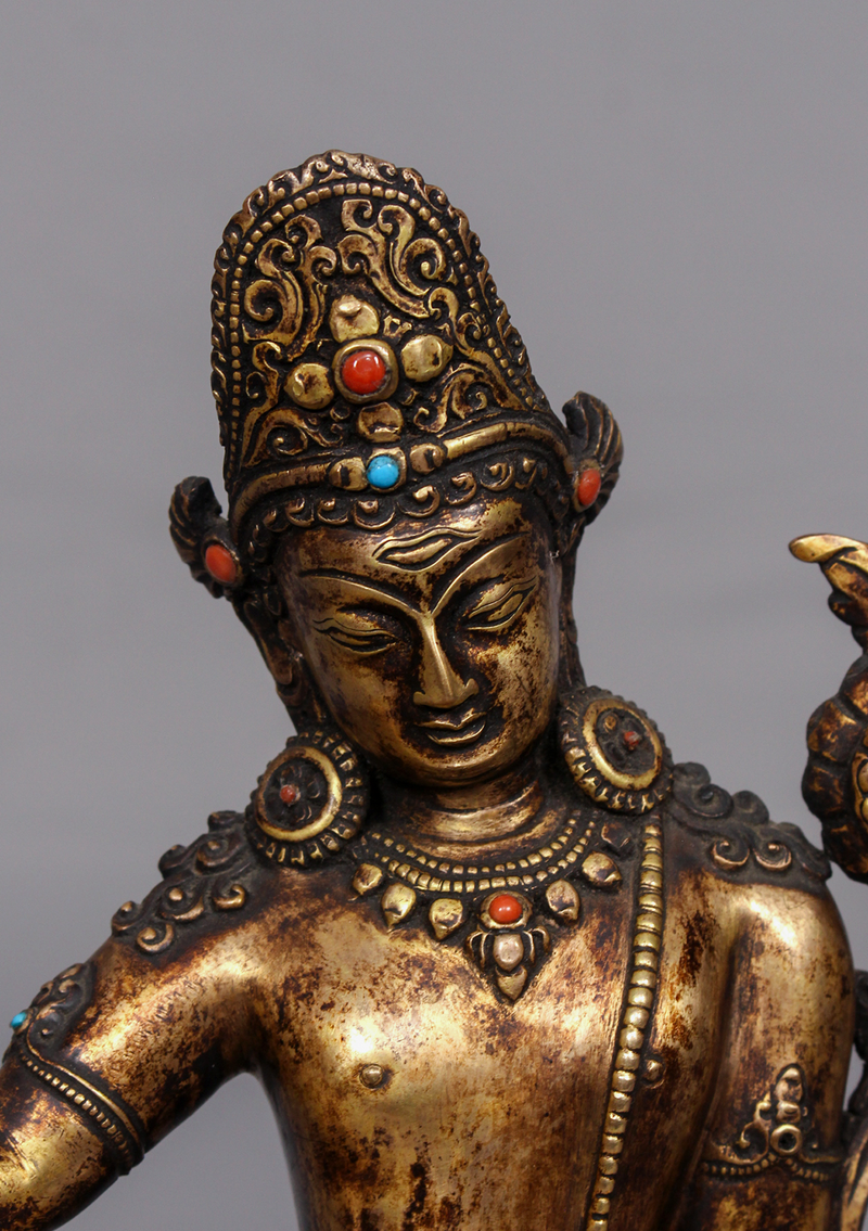 Antique Style Gold Gilded Indra Statue 7.5" H