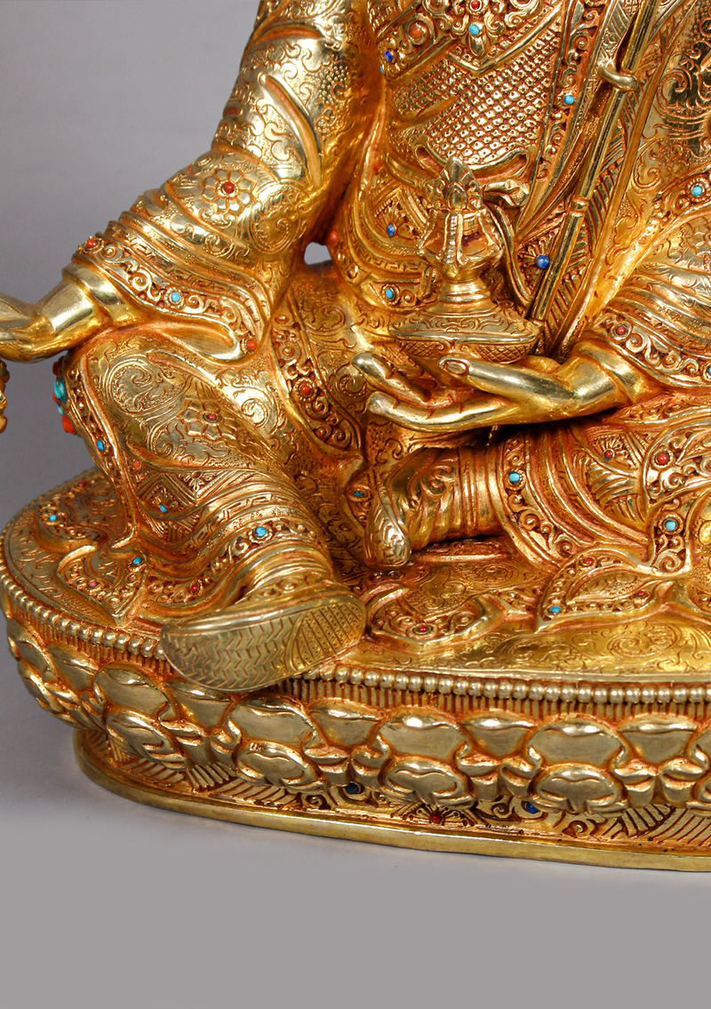 Fully Gold Plated Guru Rinpoche Statue 14" H