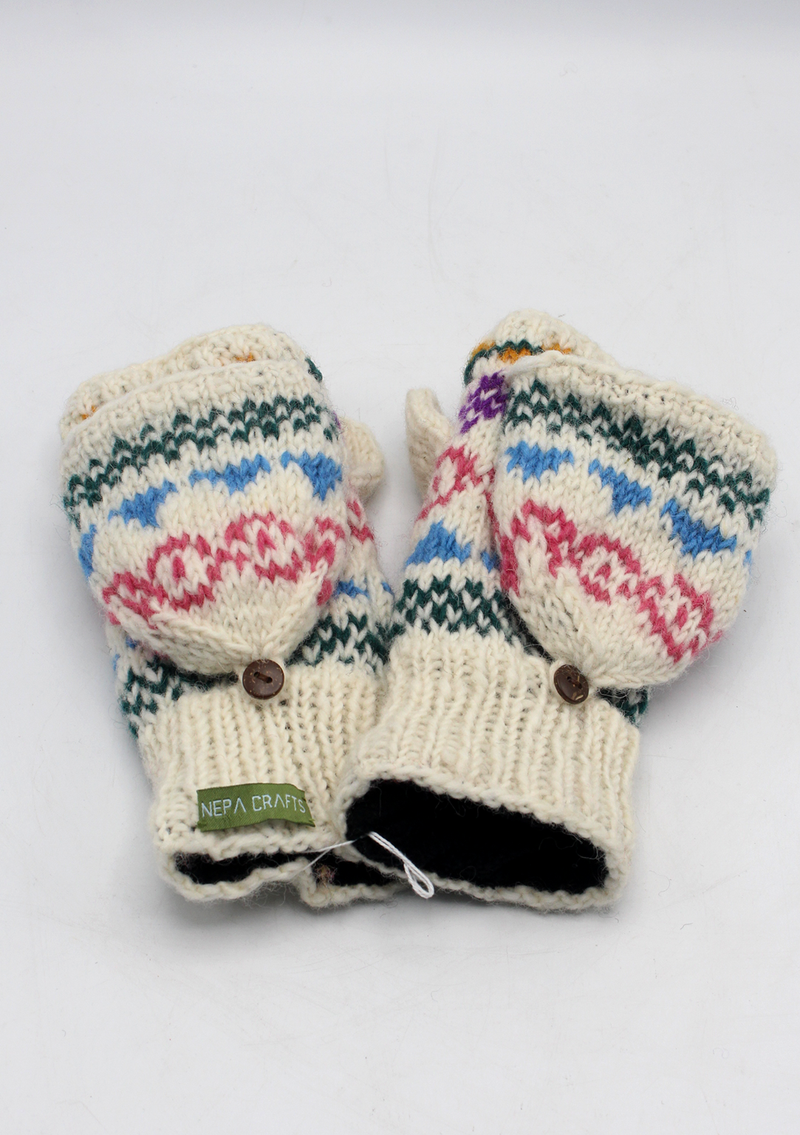 Handknited Blue and White Sherpa Mittens