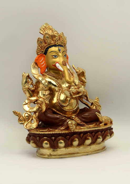 Partly Gold Plated Four Armed Ganesh Statue 8"H