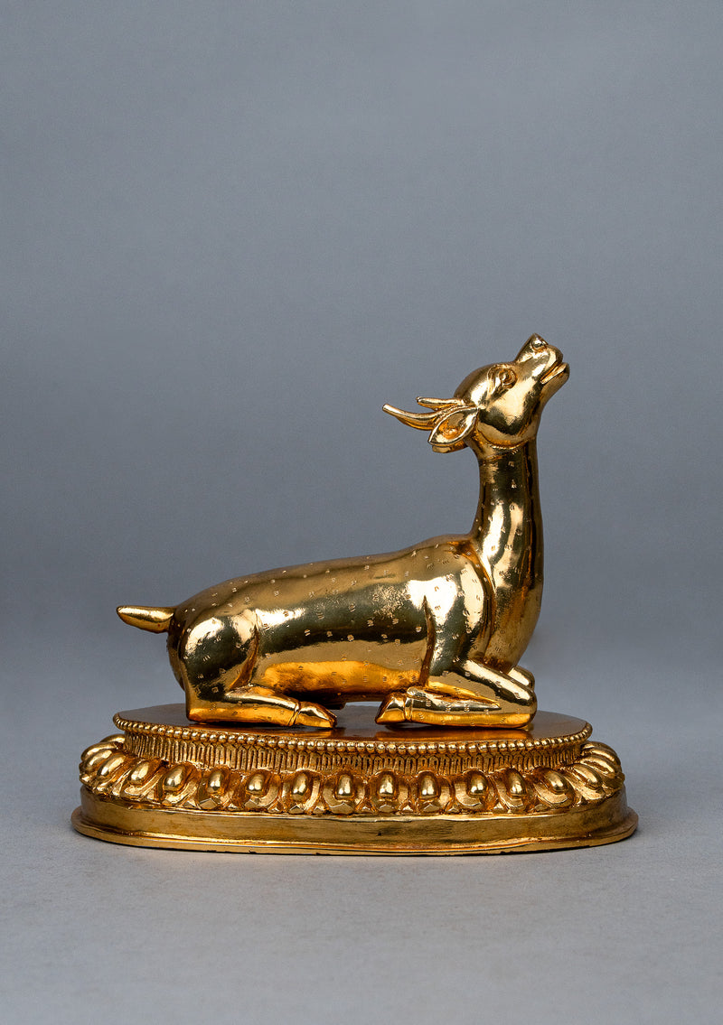 Fully Gold Plated Dharmachakra with Two Deer Set