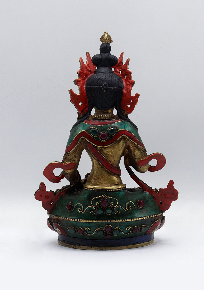 Stone Inlaid Copper Vajrasattva Statue 9"H