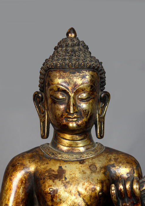 Fully Gold Plated Antique Style Standing Maitreya Statue 2 feet high