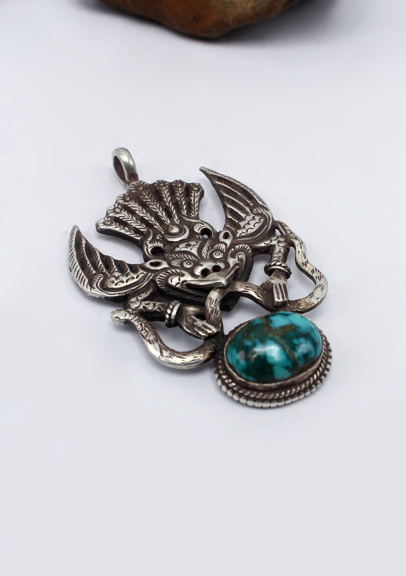 Handcrafted Turquoise Garuda Silver Sterling Pendant