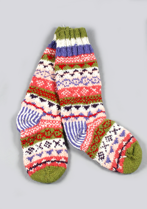 Cozy Handknitted Mixed Color Woolen Knee High Socks