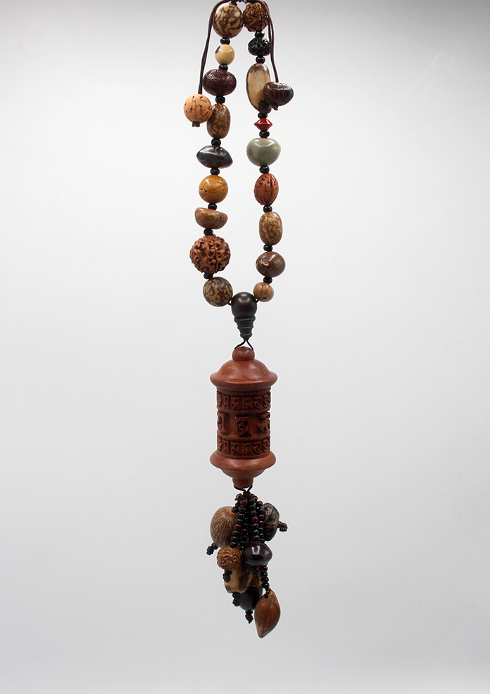 Tibetan Prayer Wheel Carved Wooden Car Hanging Amulet