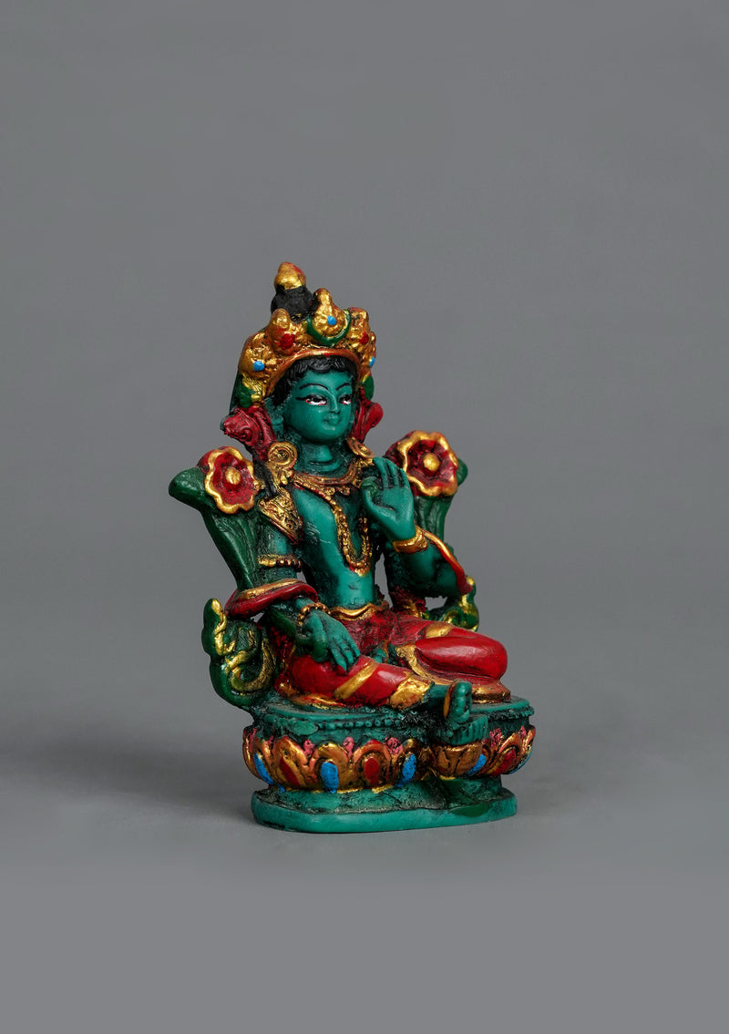 Hand Painted Green Tara Resin Statue