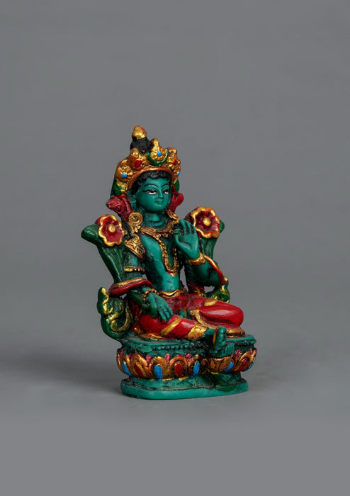 Hand Painted Green Tara Resin Statue