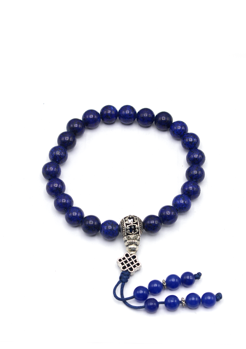 Lapis Lazuli Beads Wrist Bracelet with Eternal Knot