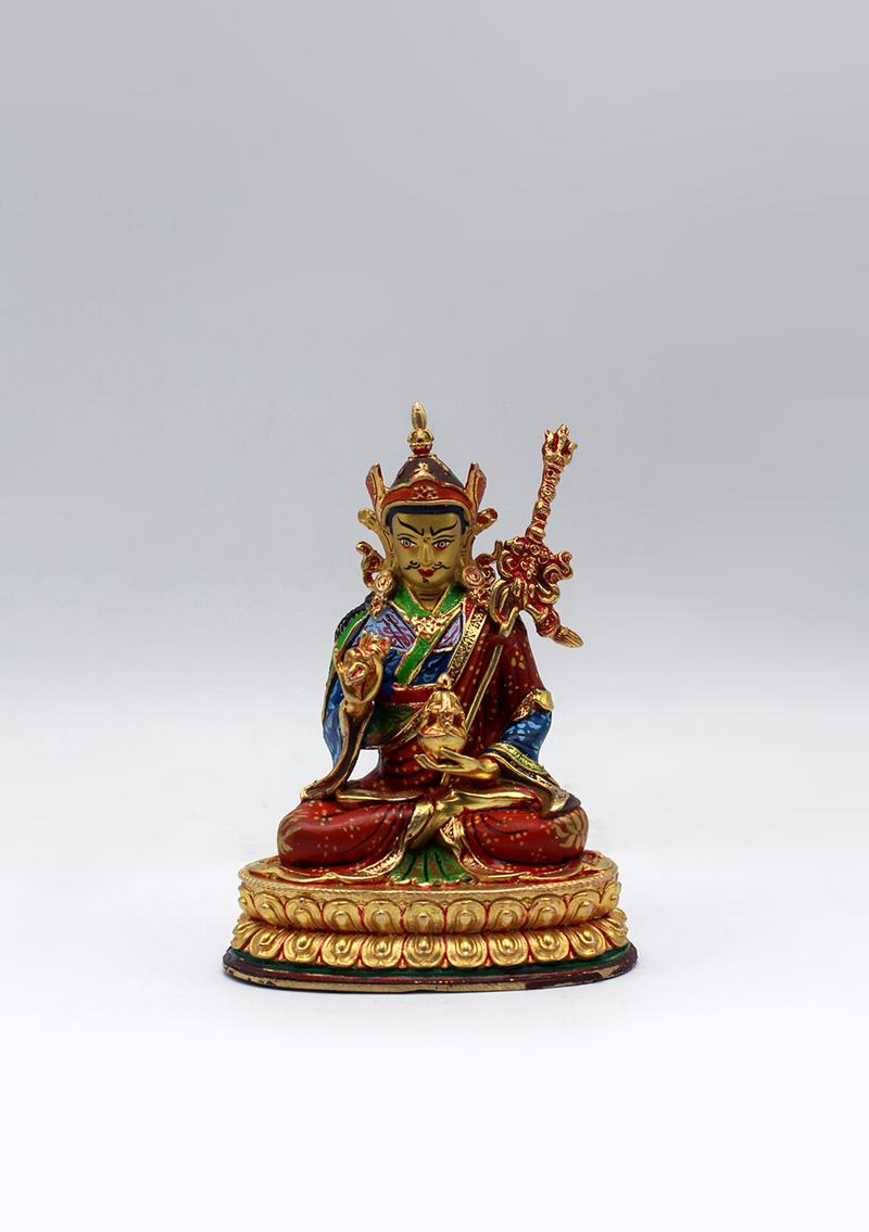 Hand Painted Copper Guru Padmasambhava Statue 4"H