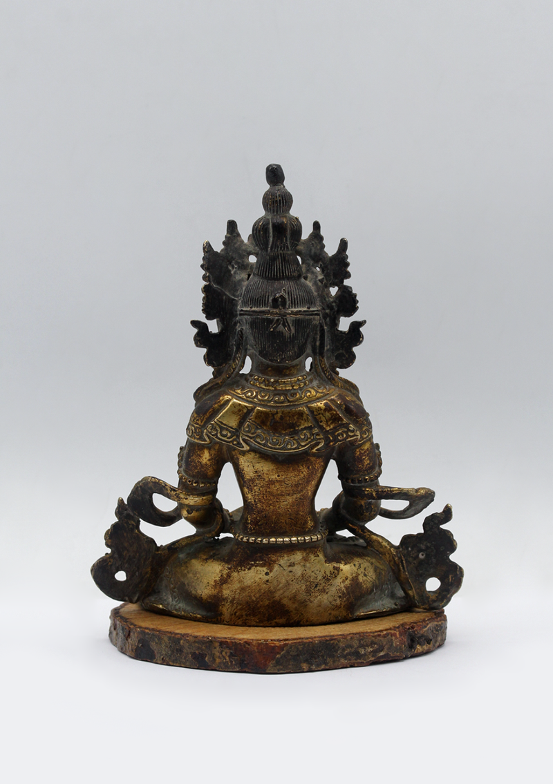 Fully Gold-Plated Aparmita Statue with Antique Finish 5"H