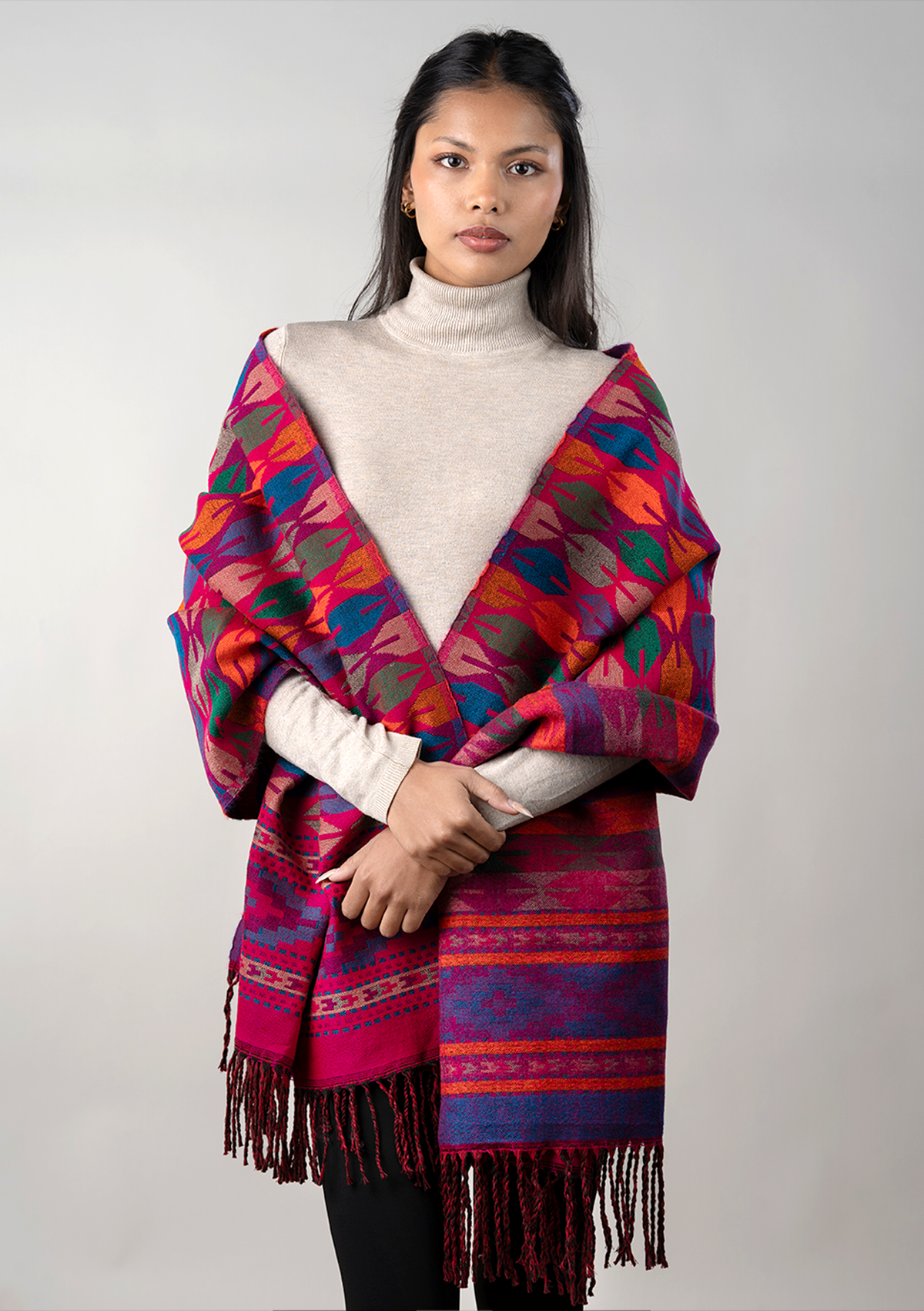 Hand loomed Nepali Dhaka Patterned Woolen Shawl- Rani Pink — NepaCrafts ...