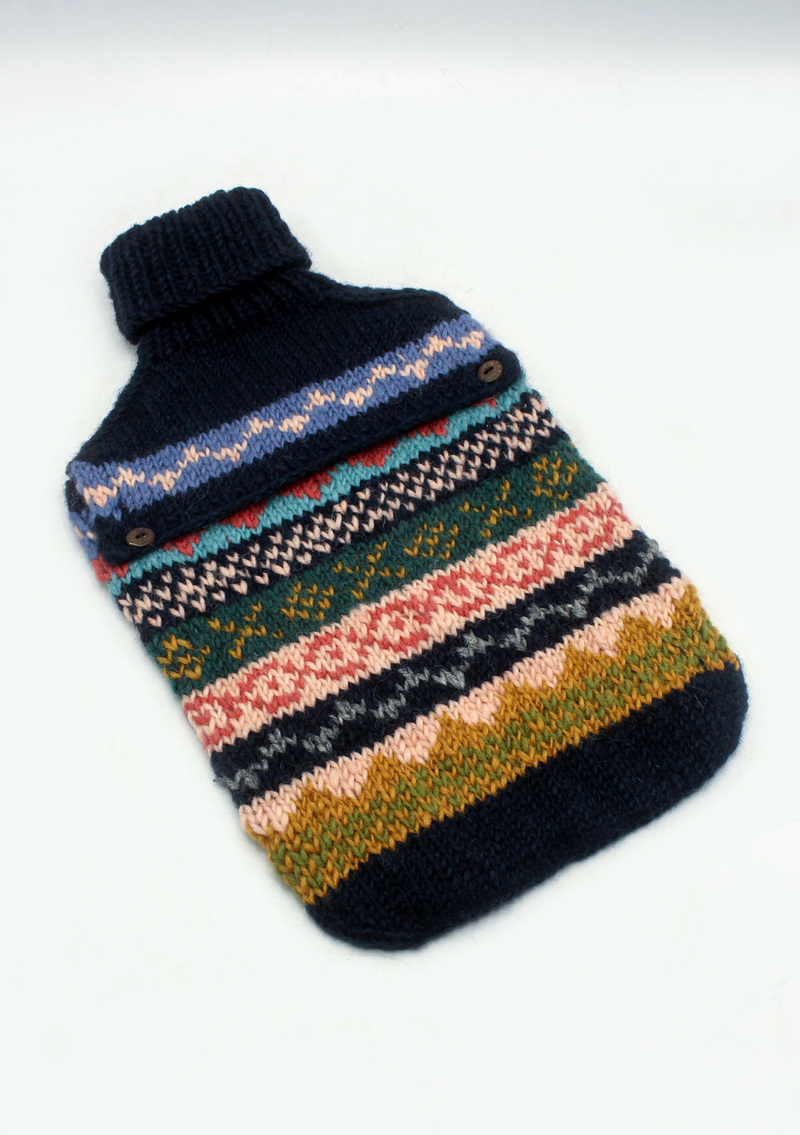 Handknitted Navy  Blue Green Woolen Hot Water Bag Cover