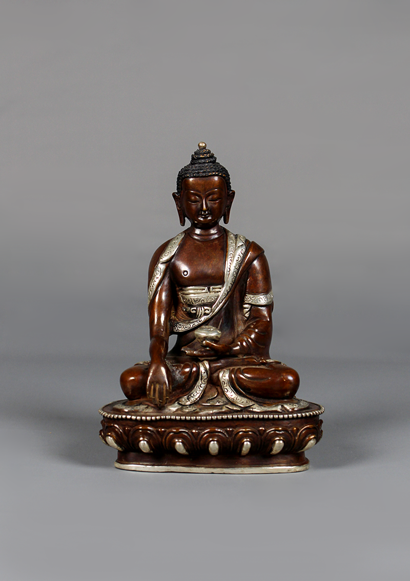Copper Oxydized Silver Plated  Shakyamuni Buddha Statue 5.5" H